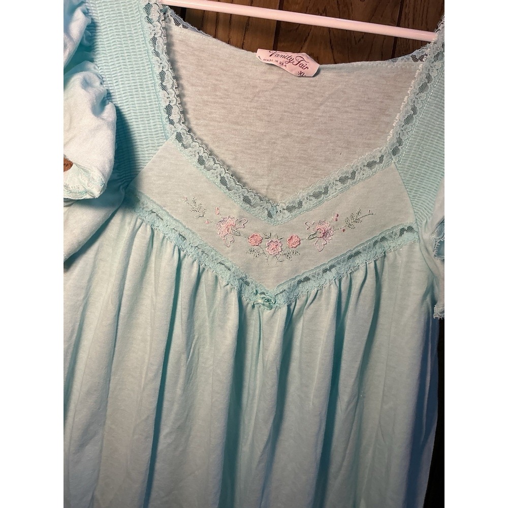 Vintage Vanity Fair Blue Pink Lace Trim Nightgown Size XL Made in USA 70s - Picture 4 of 11